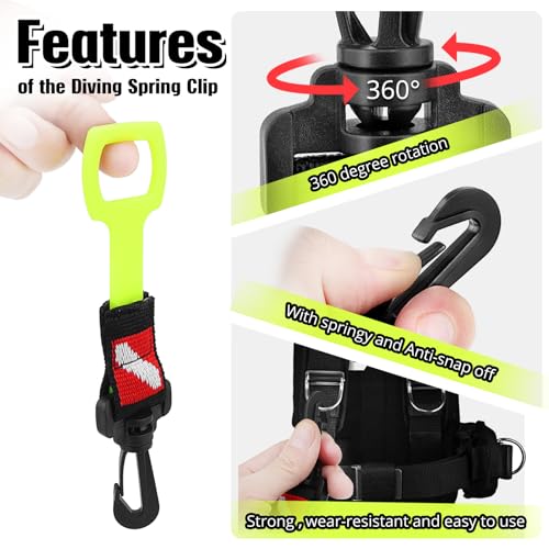 Dawitrly 2 Pack Scuba Diving Regulator Octopus Holder, Octopus Mouthpiece Retainer with Spring Clip, Dive Flag Webbing and Silicone Ring, 2nd Stage Regulator Keeper for Divers and Snorkelers (Yellow) - Image 4