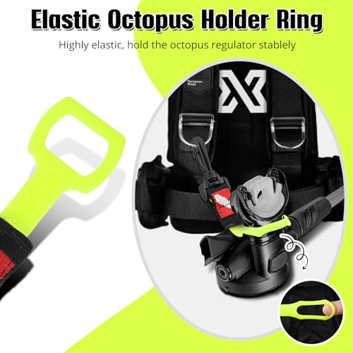 Dawitrly 2 Pack Scuba Diving Regulator Octopus Holder, Octopus Mouthpiece Retainer with Spring Clip, Dive Flag Webbing and Silicone Ring, 2nd Stage Regulator Keeper for Divers and Snorkelers (Yellow) - Image 5