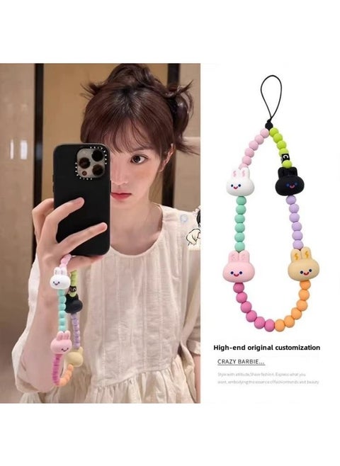 Tian Xiwei Same Style Mobile Phone Chain Colorful Beaded Rabbit Mobile Phone Pendant Accessories Cute Girl Anti-lost Chain Style-Specification:Rabbit Mobile Phone Chain