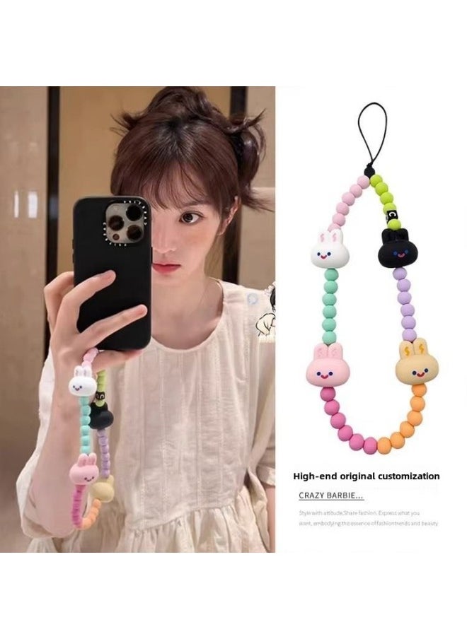 Generic - Tian Xiwei Same Style Mobile Phone Chain Colorful Beaded Rabbit Mobile Phone Pendant Accessories Cute Girl Anti-lost Chain Style-Specification:Rabbit Mobile Phone Chain - Image 1