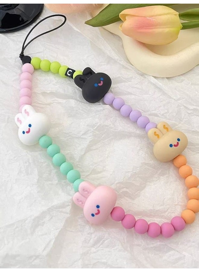 Generic - Tian Xiwei Same Style Mobile Phone Chain Colorful Beaded Rabbit Mobile Phone Pendant Accessories Cute Girl Anti-lost Chain Style-Specification:Rabbit Mobile Phone Chain - Image 1