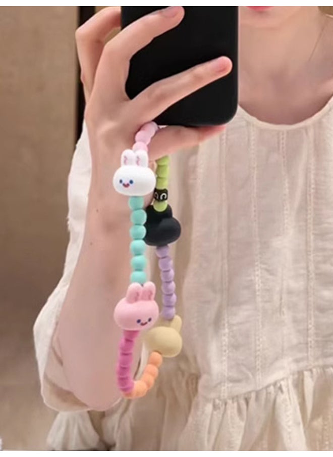 Generic - Tian Xiwei Same Style Mobile Phone Chain Colorful Beaded Rabbit Mobile Phone Pendant Accessories Cute Girl Anti-lost Chain Style-Specification:Rabbit Mobile Phone Chain - Image 1