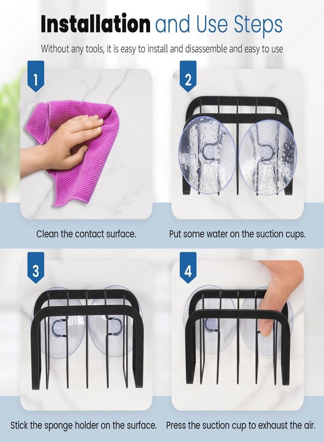 HLOOL Sponge Holder for Kitchen Sink with Suction Cups, Kitchen Sponge Holder,Kitchen Sink Caddy(Black) - Image 3