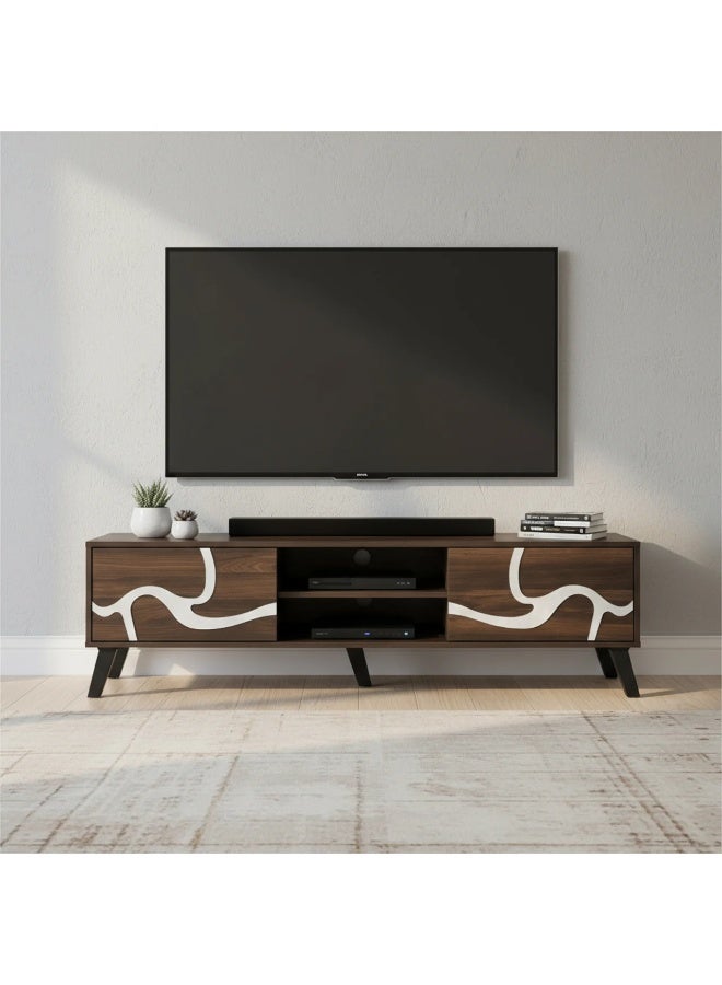 Baity Rectangular wooden TV stand, 160 cm - dark brown and gray - Image 1