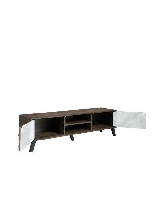 Baity Rectangular wooden TV stand, 160 cm - dark brown and gray - Image 3