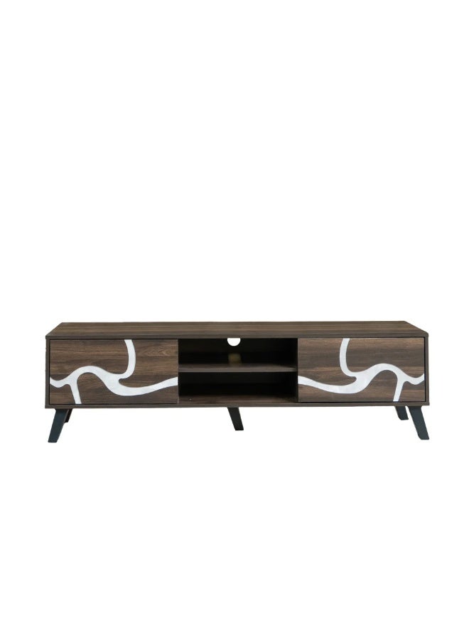 Baity Rectangular wooden TV stand, 160 cm - dark brown and gray - Image 4