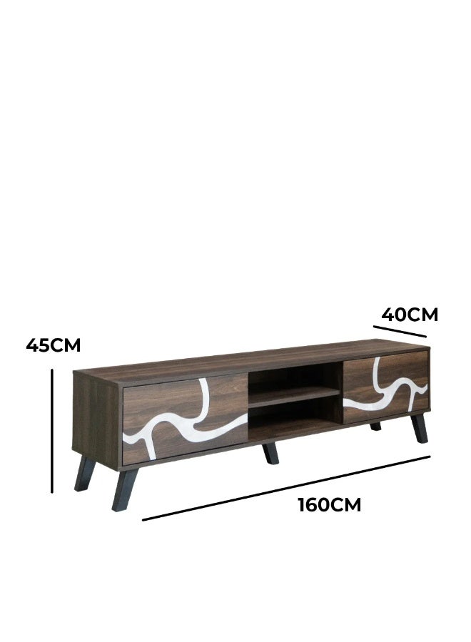 Baity Rectangular wooden TV stand, 160 cm - dark brown and gray - Image 5