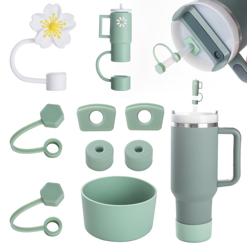 Yuecda Stanley Cup Accessories Set  Silicone SpillProof Stopper 6 Straw Cover Cap 2 Silicone Boot  40oz  30oz Matcha Green