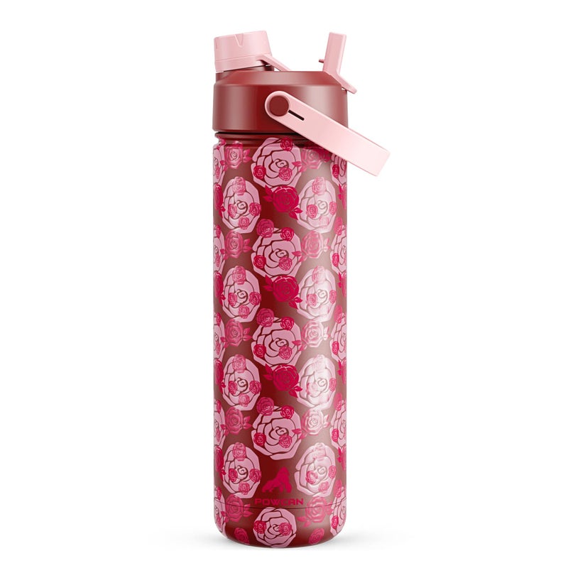 POWCAN 26 oz Insulated Water Bottle with 2-in-1 Straw and Spout Lid, Keep Cold 24H, Leak-Proof, Fits in Car Cup Holder, Stainless Steel Water Bottle for Gift, Holiday, Travel and School (Sweet Rosy) - Image 1