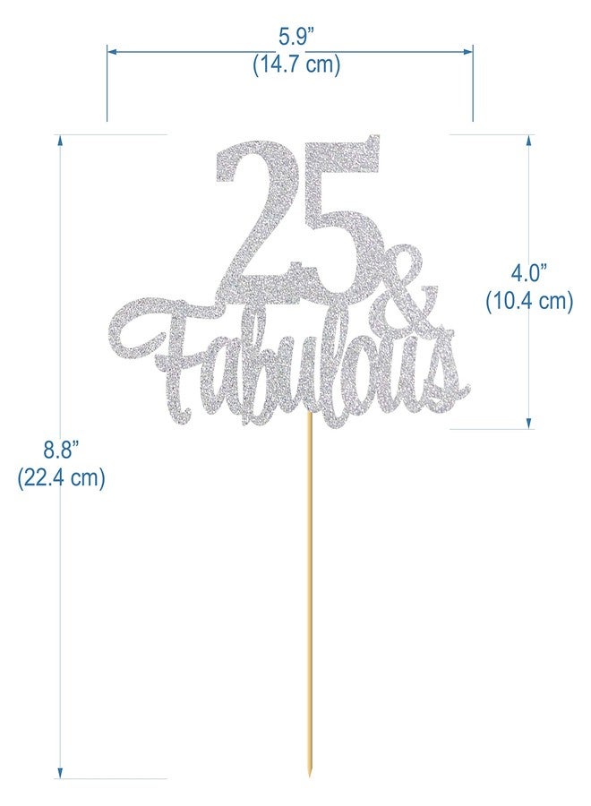 SVM CRAFT® Silver Glitter 25 & Fabulous cake topper - 25 Anniversary/Birthday Cake Topper Party Decoration (25th) with 5 stickers - Image 2