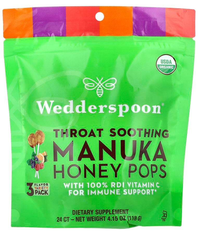Wedderspoon Throat Soothing Manuka Honey Pops 3 Flavor Variety Pack 24 Count 4.15 oz (118 g)