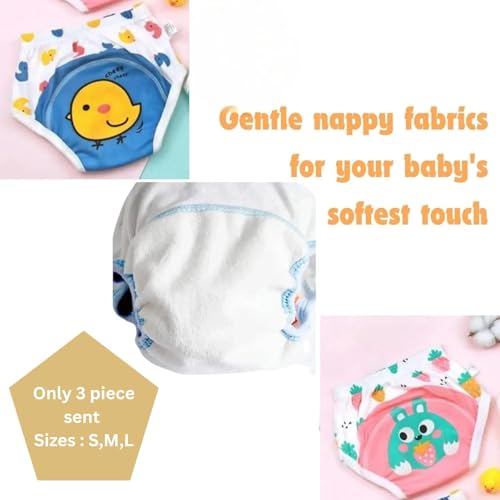 SuNZita® Cotton Toddler Underpants, Waterproof Breathable Underwear, Side Leakage Proof Reusable Diaper, washable Diapers for Kids 0-4 Yrs - Pack Of 3- (Multi Design- Multi Color) (Size-S,M,L) - Image 2