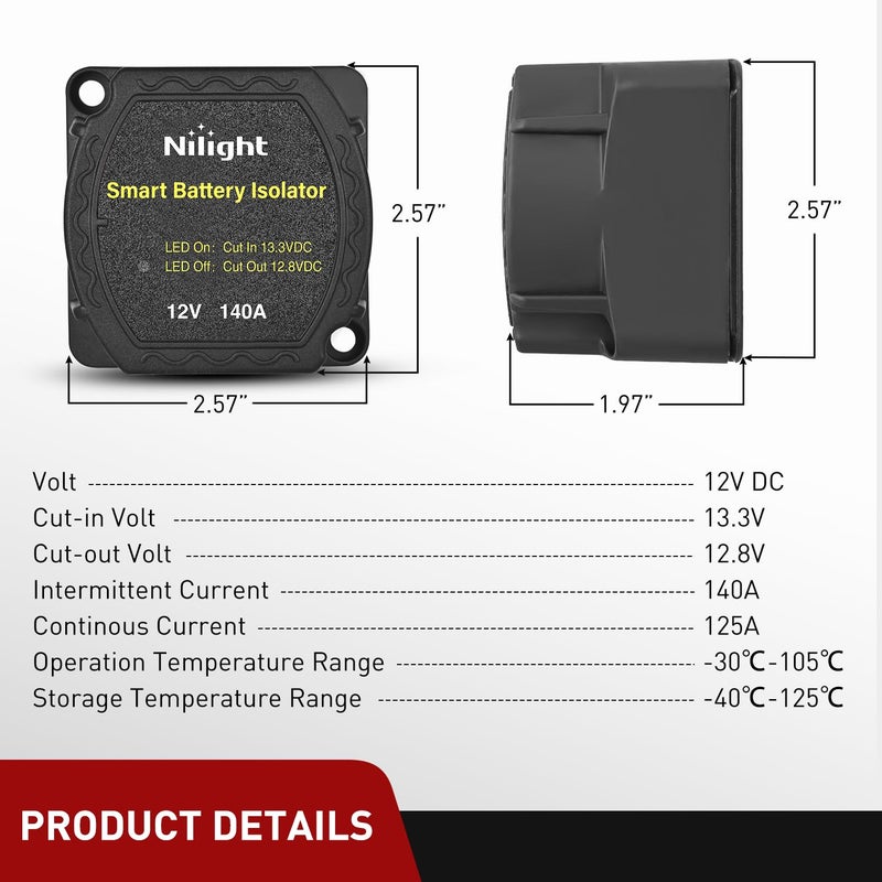 Nilight 12V 140AMP Dual Battery Isolator Voltage Sensitive Relay Smart VSR Dual Battery Automatic Charger Relays Auto Disconnect Switch Waterproof for Truck Van RV ATV UTV Boat Can Am - Image 4