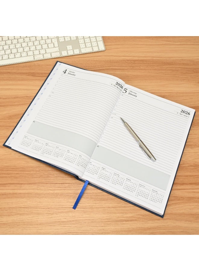 FIS مفكرة 2026، حجم A4 (210x297 مم)، غلاف صلب من مواد الفينيل، يوم واحد في الصفحة، إنجليزي، ورق أبيض 60 جرام، لون أزرق - FSDI41E26BL - Image 5