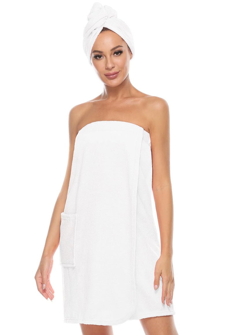 Orrpally Women Shower Wrap Robe Bath Wrap Towel Spa Body Wrap Adjustable Closure Bathrobe White S/M - Image 1