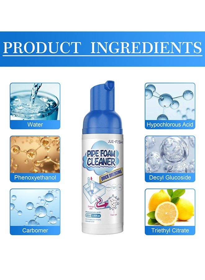 JUE-FISH 2 Packs Pipe Foam Cleaner, Drain Cleaner Foam Powerful Sink Quickly Clean Fragrance Bathroom Deodorizer Bowl For Toilet Tubs Clog Remover, Effective Sterilization Rate 99% - Image 3