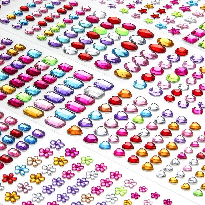 FEMBW 1200+ PCS Self Adhesive Gems Stickers,14 Sheets Rhinestone Stickers for DIY Craft,8 Shapes Sparkle Jewels for Nail Body Makeup Festival - Image 1