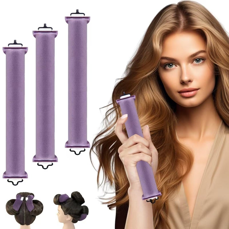 TecoKart 3 Pcs Purple Heatless Hair Curler for Women  Gentle Curling Rollers Soft Headband for Natural Waves Ideal Tool for HeatFree Hair Styling - Image 1