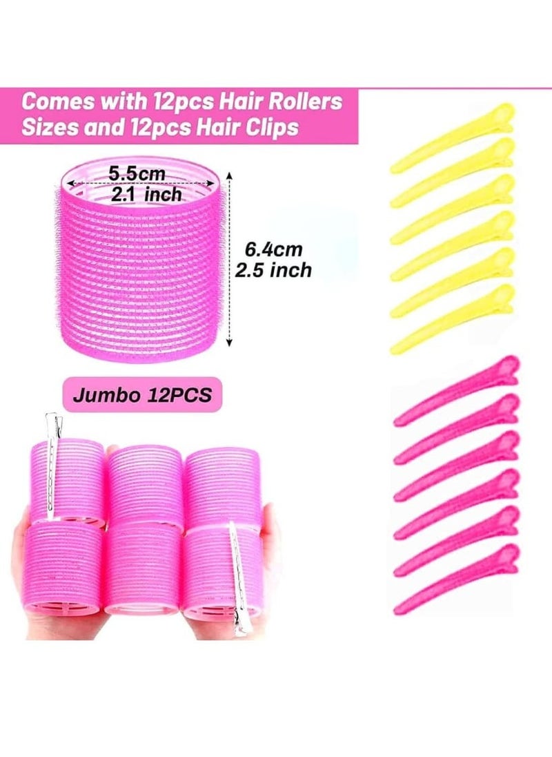 12 Pcs Self Grip Holding Large Hair Rollers Curlers 55 x 63 mm & 12 Pieces Duckbill Sectioning Clips for Salon Barber Hairdressing, Hair Styling Rollers, Hair Accessories - pzsku/ZB97447FA7A9CB5D4264AZ/45/_/1707740723/0cb3a957-4245-49ea-919c-9e96a44bd224