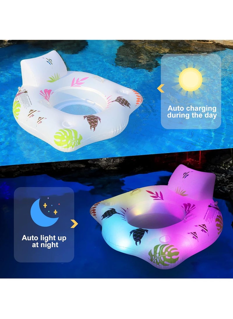KASTWAVE - Inflatable Pool Floats Chair, Premium Recliner Pool Lounger, Solar Powered Water Floats, with Color Changing Light, 2 Cup Holders & 2 Armrests, Beach Float Pool Sofa, Pool Raft Lounge Pool Floaties - Image 1
