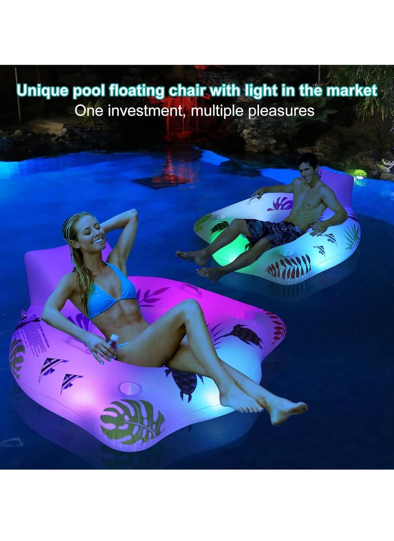 KASTWAVE - Inflatable Pool Floats Chair, Premium Recliner Pool Lounger, Solar Powered Water Floats, with Color Changing Light, 2 Cup Holders & 2 Armrests, Beach Float Pool Sofa, Pool Raft Lounge Pool Floaties - Image 1
