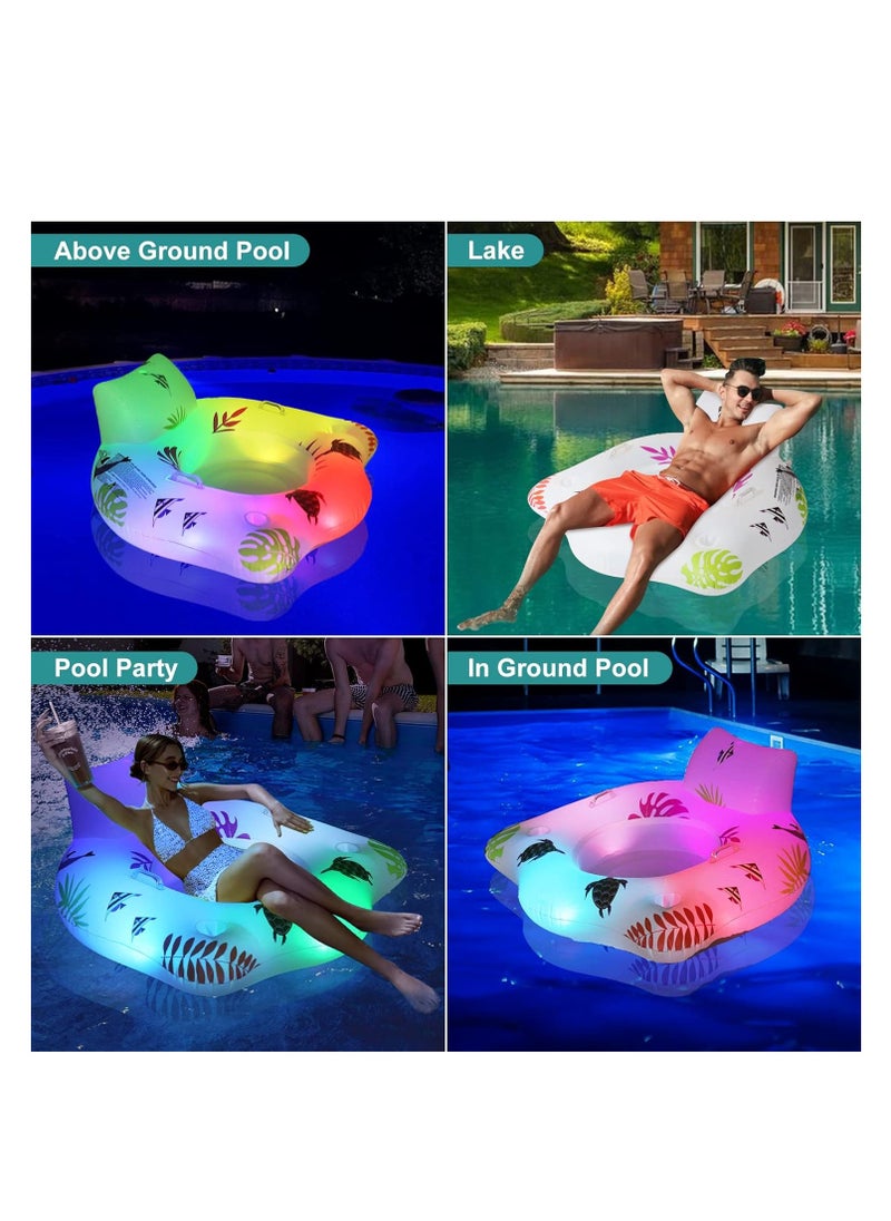 KASTWAVE - Inflatable Pool Floats Chair, Premium Recliner Pool Lounger, Solar Powered Water Floats, with Color Changing Light, 2 Cup Holders & 2 Armrests, Beach Float Pool Sofa, Pool Raft Lounge Pool Floaties - Image 1