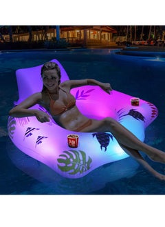 Inflatable Pool Floats Chair, Premium Recliner Pool Lounger, Solar Powered Water Floats, with Color Changing Light, 2 Cup Holders & 2 Armrests, Beach Float Pool Sofa, Pool Raft Lounge Pool Floaties