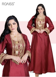 roaiss Women Embroidered Robe Maxi Dresses Stylish Abaya Square Collar Dress Middle East Arabic Banquet Wedding Party Dress Women's Festival Clothing Red  - Image 5