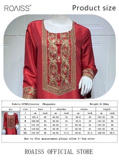roaiss Women Embroidered Robe Maxi Dresses Stylish Abaya Square Collar Dress Middle East Arabic Banquet Wedding Party Dress Women's Festival Clothing Red  - Image 4