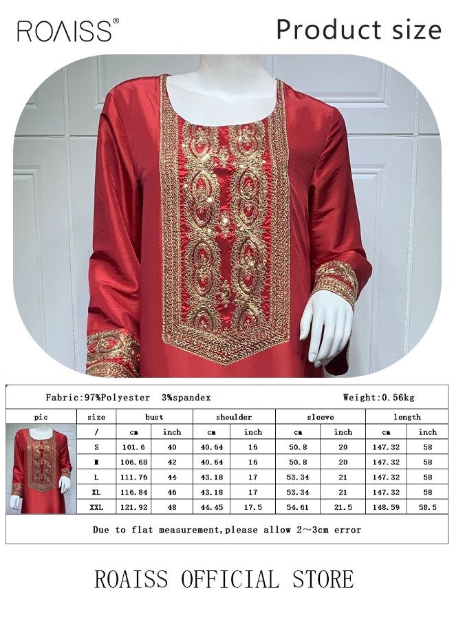 roaiss Women Embroidered Robe Maxi Dresses Stylish Abaya Square Collar Dress Middle East Arabic Banquet Wedding Party Dress Women's Festival Clothing Red  - Image 4
