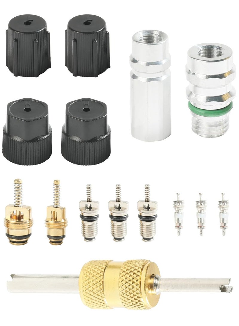 AC Valve Core Kit with Teflon Seal for R12/R134a, Complete Charging Port Seal Caps for Car and HVAC Systems - Image 1