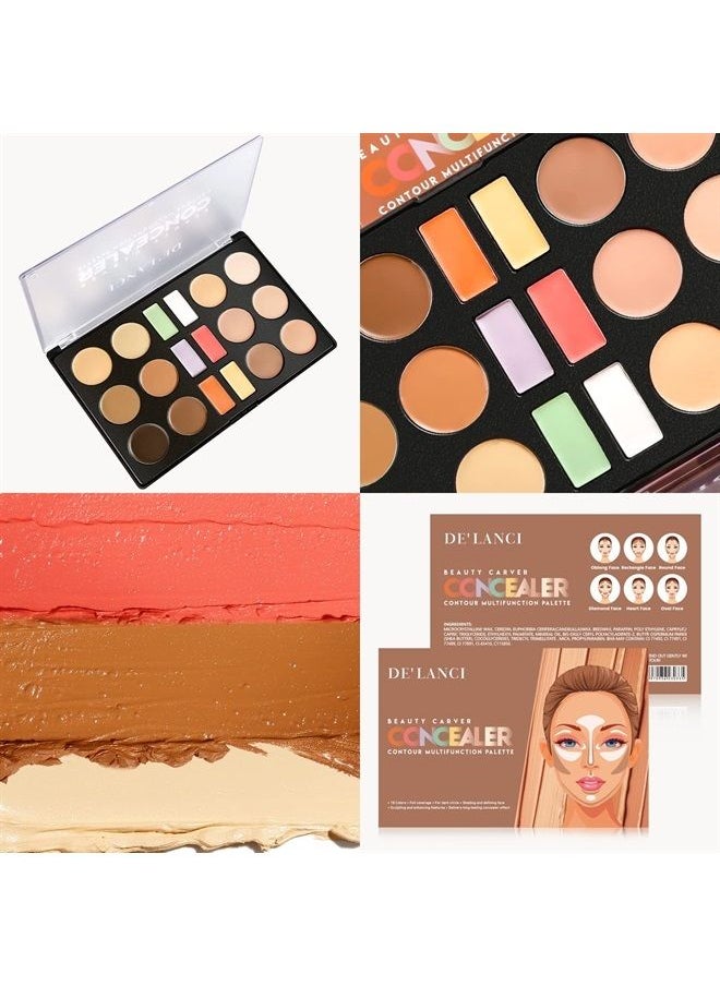 DE'LANCI - Cream Contour Concealer Palette,DE'LANCI 18 Color Contour Highlighting Makeup Palettes Kit,Contouring Pallet for Dark Circles,Redness,Natural Concealing Foundation Full Coverage,Cruelty Free - Image 1