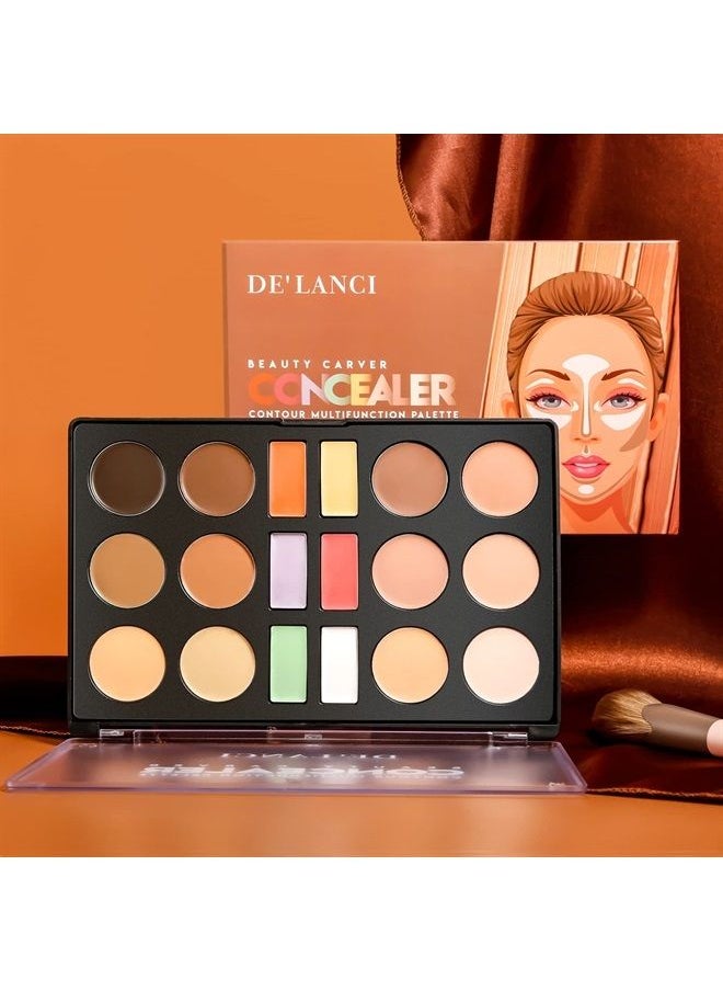 DE'LANCI - Cream Contour Concealer Palette,DE'LANCI 18 Color Contour Highlighting Makeup Palettes Kit,Contouring Pallet for Dark Circles,Redness,Natural Concealing Foundation Full Coverage,Cruelty Free - Image 1