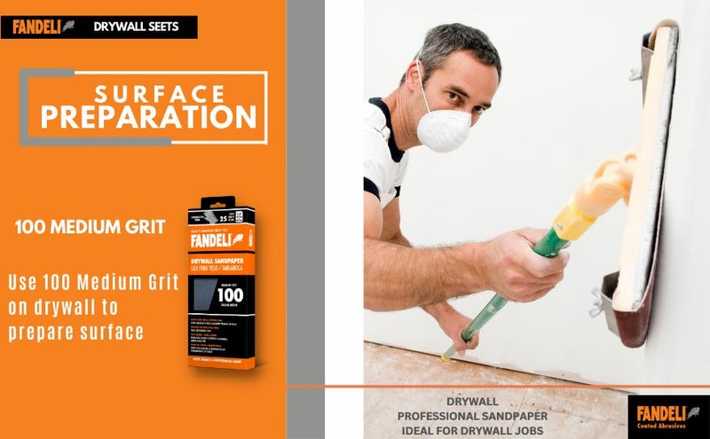 Fandeli | Multi-Purpose Sanding Paper | Grit 100 | 25 Sheets of 4 1/4'' x 11'' | Perfect for Sanding Drywall | Hand Sanding | Orbital Sanders - Image 3