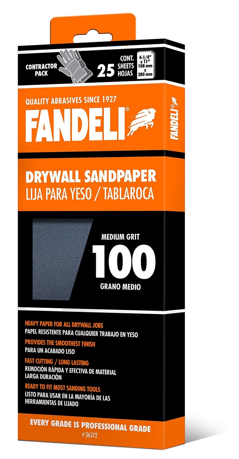 Fandeli | Multi-Purpose Sanding Paper | Grit 100 | 25 Sheets of 4 1/4'' x 11'' | Perfect for Sanding Drywall | Hand Sanding | Orbital Sanders - Image 1