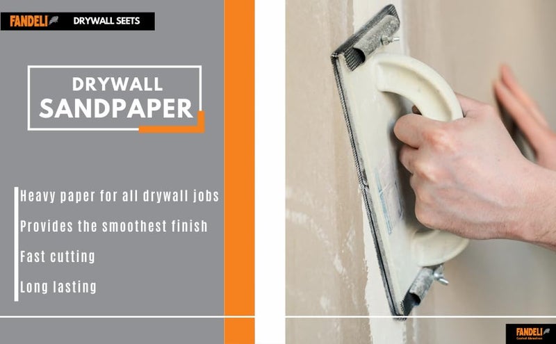 Fandeli | Multi-Purpose Sanding Paper | Grit 100 | 25 Sheets of 4 1/4'' x 11'' | Perfect for Sanding Drywall | Hand Sanding | Orbital Sanders - Image 2