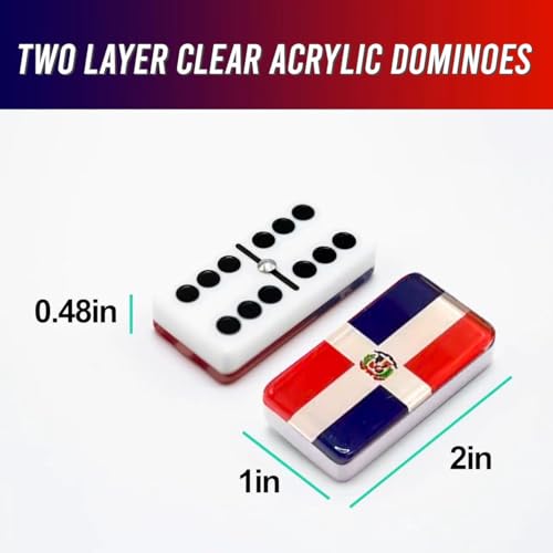 PRK 14 Premium Edition Dominican Republic Dominoes Set Deluxe Double Six Dominoes with Clear Acrylic top Tiles and Classic Artisan Wooden Box Design Dominican Flag Design - Image 5