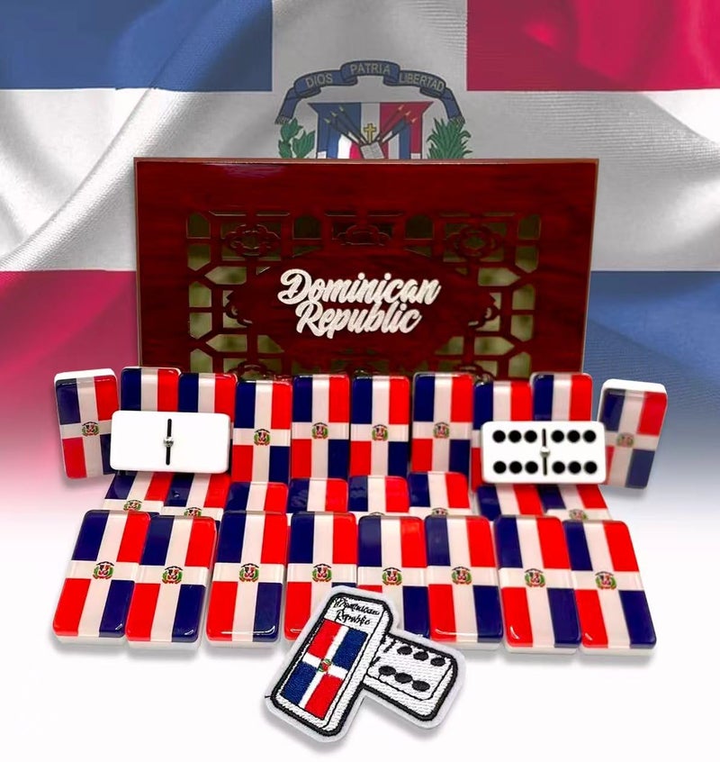 PRK 14 Premium Edition Dominican Republic Dominoes Set Deluxe Double Six Dominoes with Clear Acrylic top Tiles and Classic Artisan Wooden Box Design Dominican Flag Design - Image 3