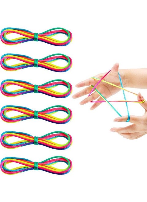 6 Pieces Cats Cradle String String Hand Game Finger String Toy Supplies, 165 Cm Length, Rainbow Color