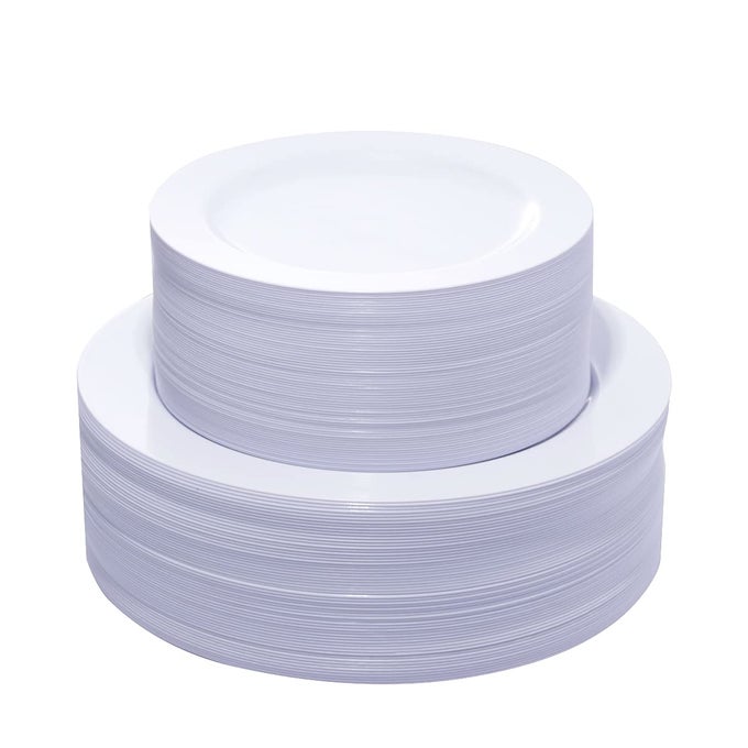 120PCS WHITE PLASTIC PLATES HEAVY DUTY WHITE DISPOSABLE PLATES FOR PARTYWEDDING INCLUDE 60PIECES 1025INCH WHITE DINNER PLATES 60PIECES 75INCH WHITE DESSERTSALAD PLATES