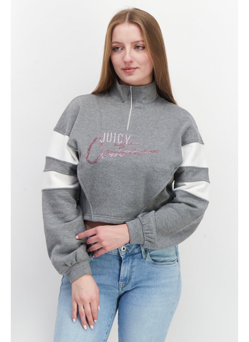 Juicy Couture Women Mock Neck Long Sleeve Graphic Print Sweatshirt, Grey  - Image 1
