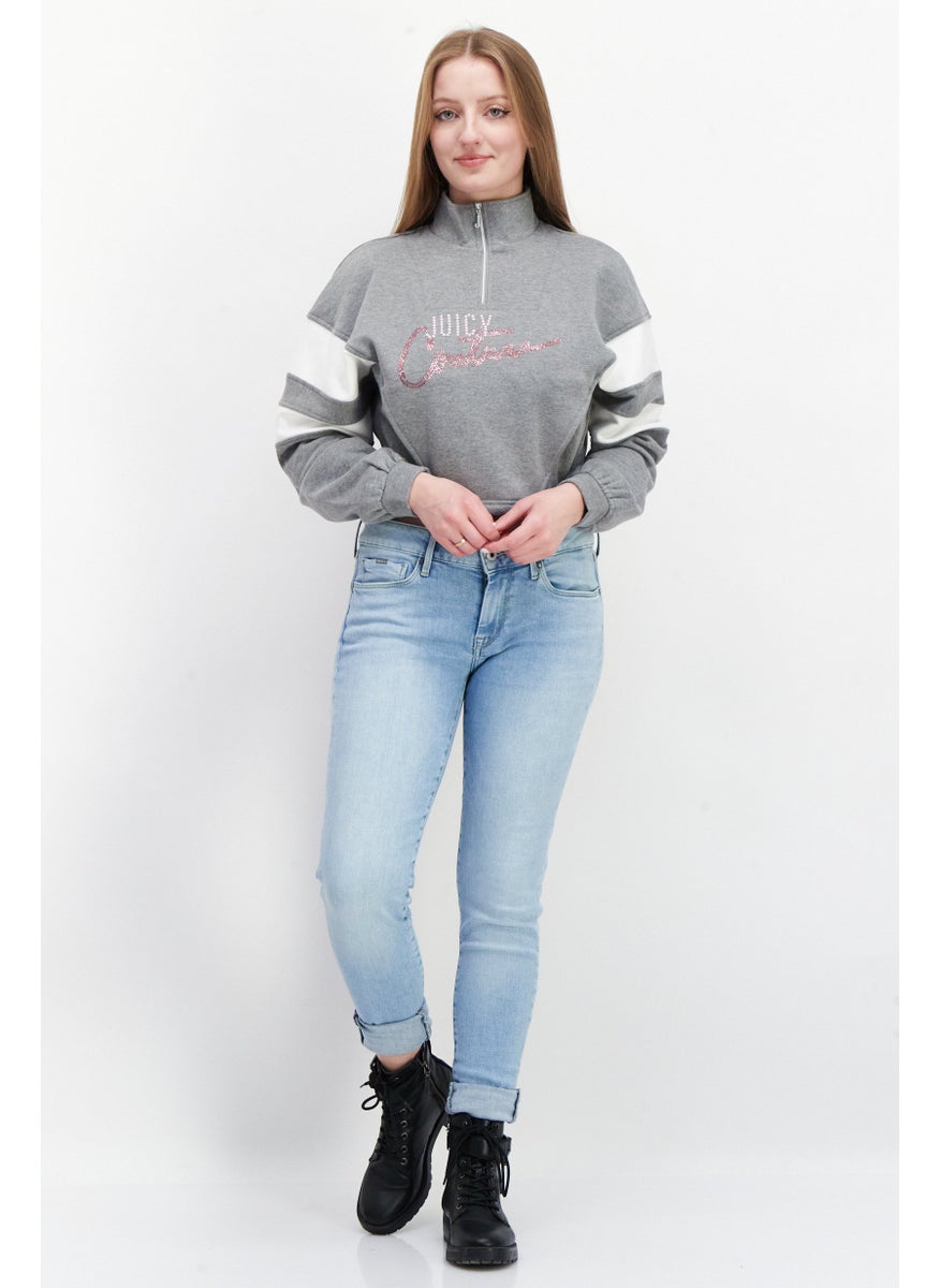 Juicy Couture Women Mock Neck Long Sleeve Graphic Print Sweatshirt, Grey  - Image 3