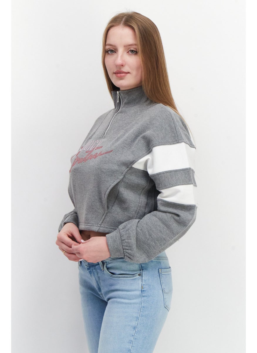 Juicy Couture Women Mock Neck Long Sleeve Graphic Print Sweatshirt, Grey  - Image 2