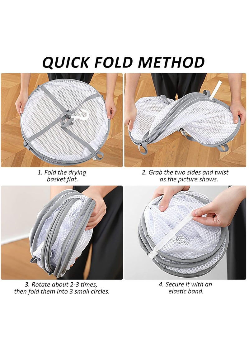 Clothes Drying Rack 3 Tier Foldable Mesh Clothes Hanging Dryer Hanging Mesh Net Dryer Collapsible with Windproof Hook for Hydroponics Flowers Buds Fruits Seafoods Clothes - Image 4