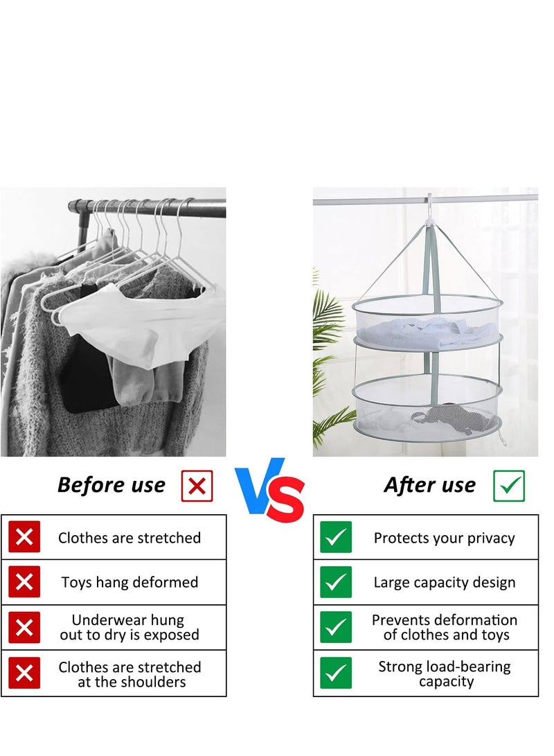 Clothes Drying Rack 3 Tier Foldable Mesh Clothes Hanging Dryer Hanging Mesh Net Dryer Collapsible with Windproof Hook for Hydroponics Flowers Buds Fruits Seafoods Clothes - Image 3