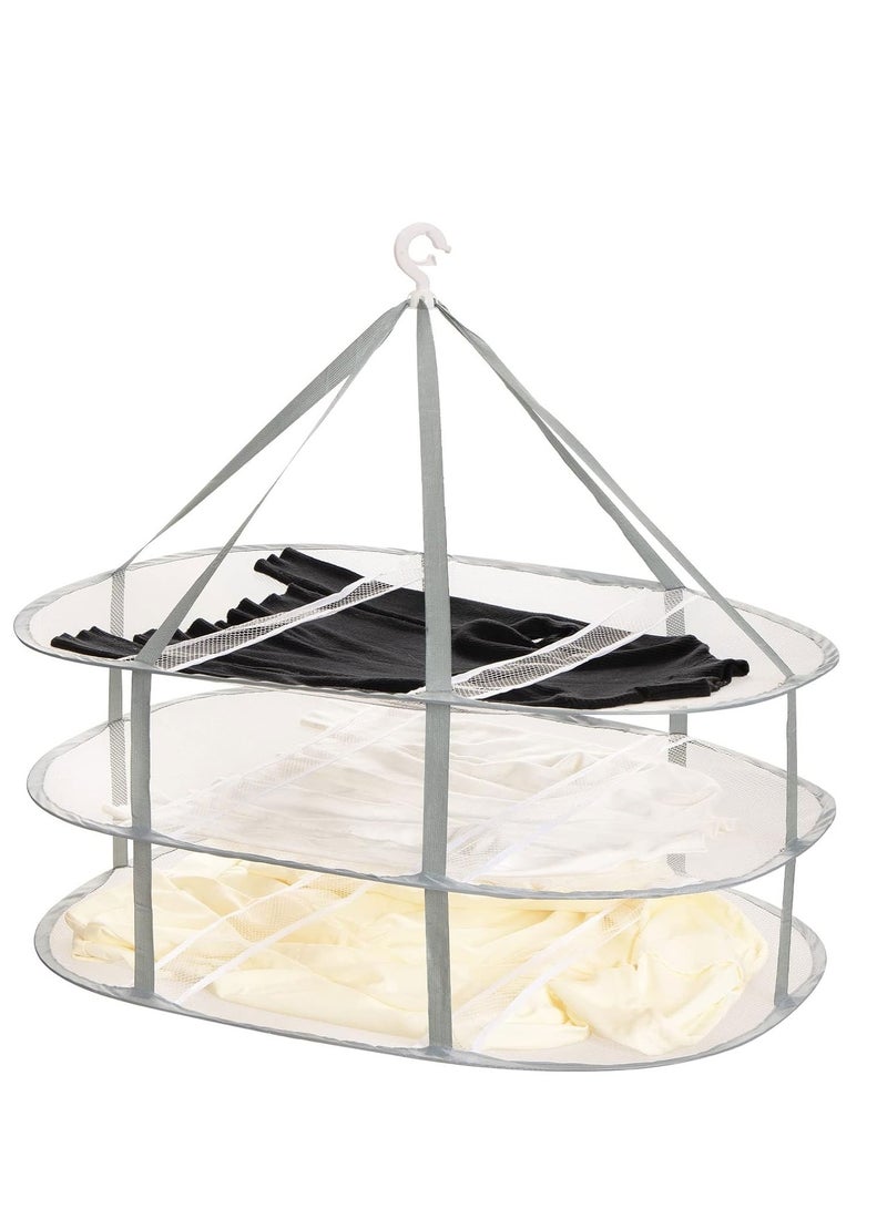 Clothes Drying Rack 3 Tier Foldable Mesh Clothes Hanging Dryer Hanging Mesh Net Dryer Collapsible with Windproof Hook for Hydroponics Flowers Buds Fruits Seafoods Clothes - Image 1