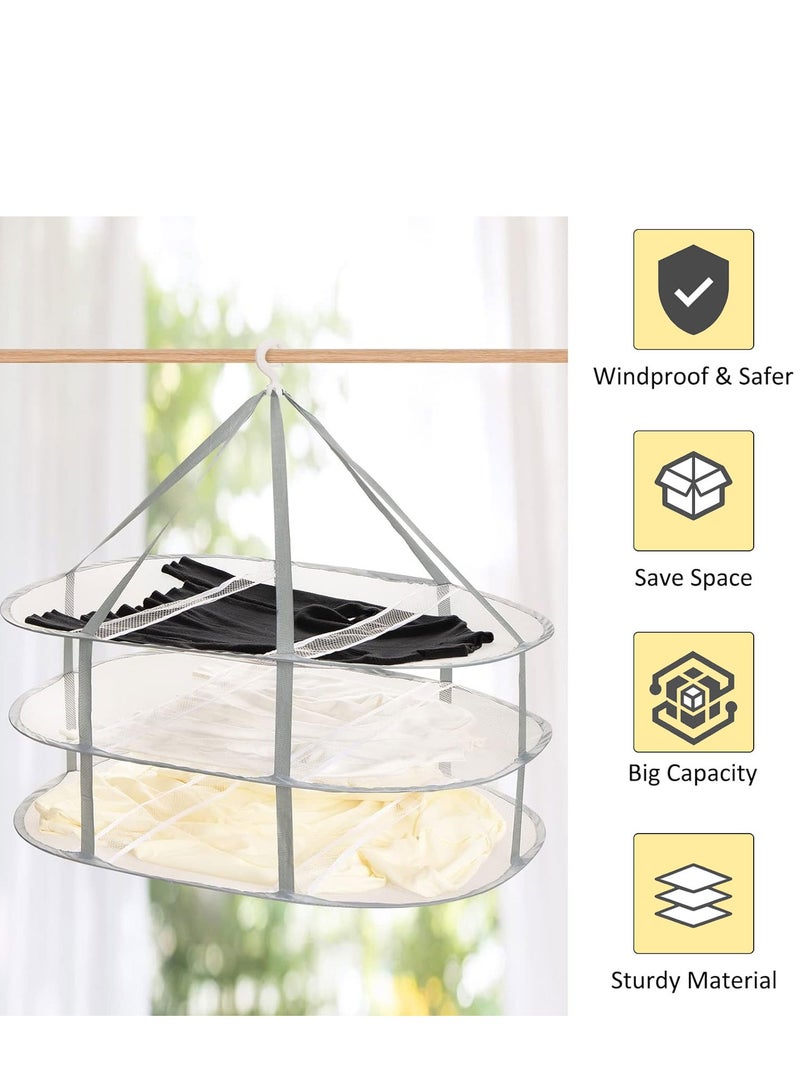 Clothes Drying Rack 3 Tier Foldable Mesh Clothes Hanging Dryer Hanging Mesh Net Dryer Collapsible with Windproof Hook for Hydroponics Flowers Buds Fruits Seafoods Clothes - Image 2