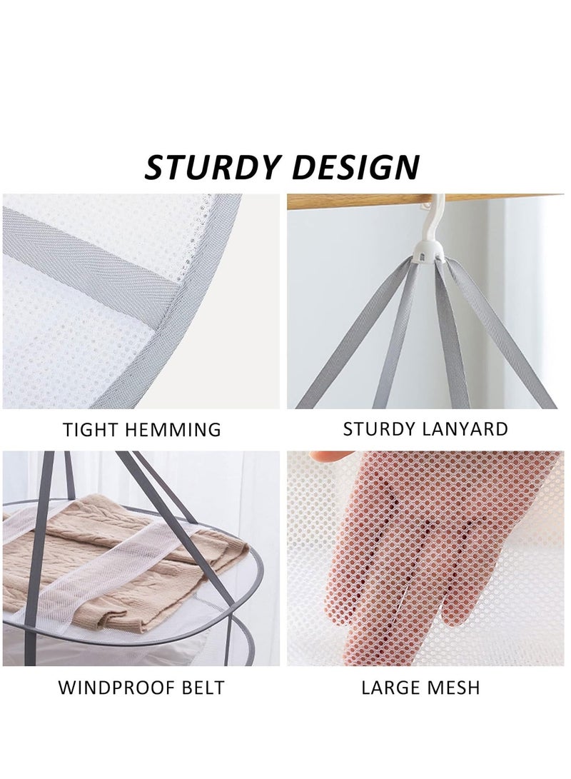 Clothes Drying Rack 3 Tier Foldable Mesh Clothes Hanging Dryer Hanging Mesh Net Dryer Collapsible with Windproof Hook for Hydroponics Flowers Buds Fruits Seafoods Clothes - Image 5