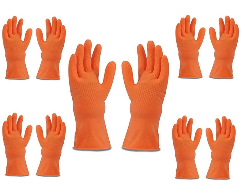 Auto E-Shopping Cleaning Hand Gloves Hand Work Safety Polymer Coated Non Slip Gloves Free Size Orange Set of 5 Pairs - Image 5
