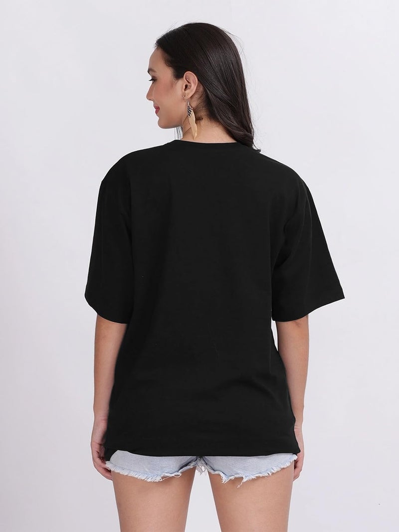 LEOTUDE Womens Loosefit Oversized Round Neck Cottonblend Half Sleeve T-Shirts (GRL_FS49_BOSTN_NVVY_P_Black_2XL) - Image 4
